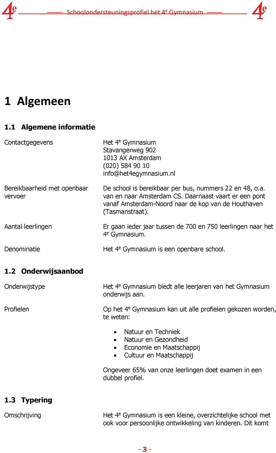 nl De school is bereikbaar per bus, nummers 22 en 48, o.a. van en naar Amsterdam CS. Daarnaast vaart er een pont vanaf Amsterdam-Noord naar de kop van de Houthaven (Tasmanstraat).