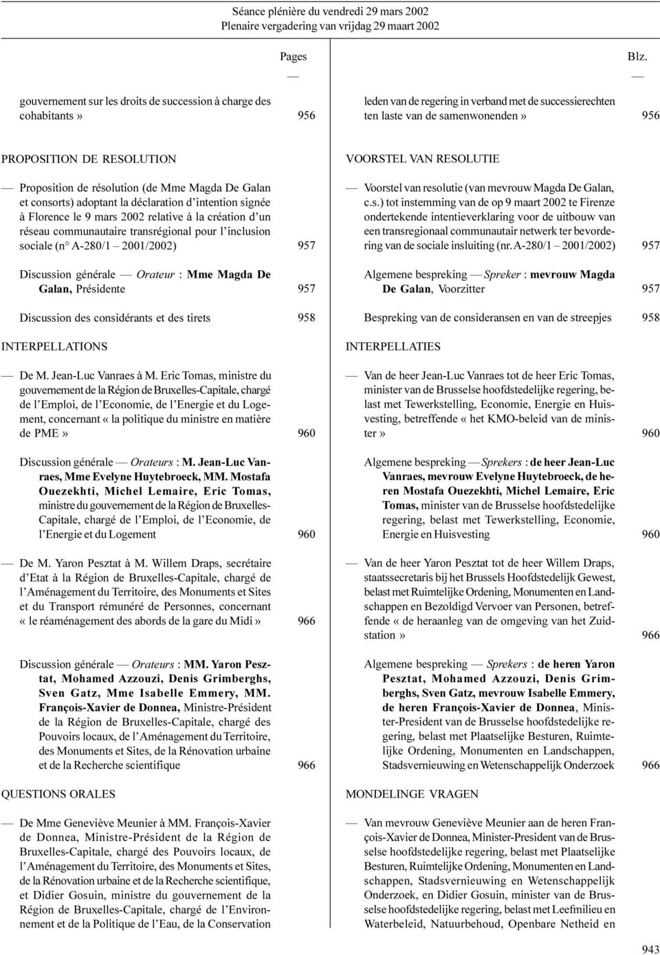 VAN RESOLUTIE Proposition de résolution (de Mme Magda De Galan et consorts) adoptant la déclaration d intention signée à Florence le 9 mars 2002 relative à la création d un réseau communautaire