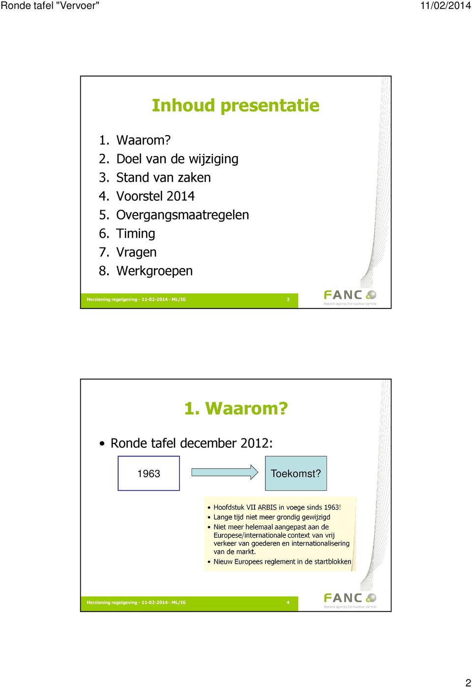 Vragen 8. Werkgroepen Herziening regelgeving - 11-02-2014 - ML/IG 3 1.