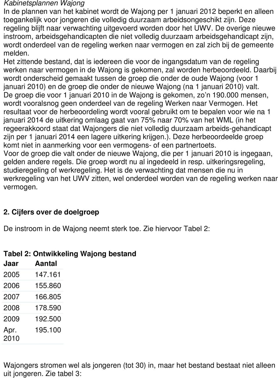 De overige nieuwe instroom, arbeidsgehandicapten die niet volledig duurzaam arbeidsgehandicapt zijn, wordt onderdeel van de regeling werken naar vermogen en zal zich bij de gemeente melden.