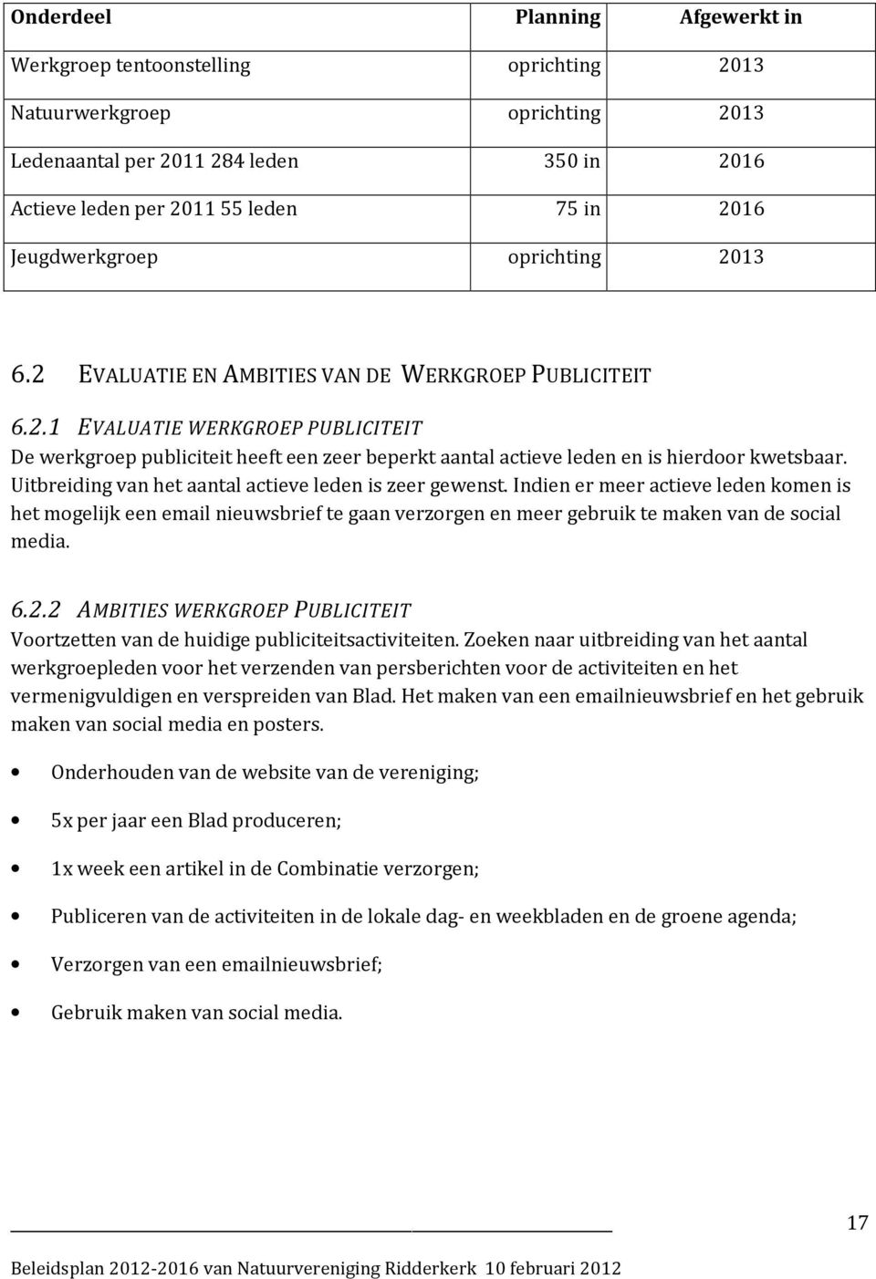 Uitbreiding van het aantal actieve leden is zeer gewenst. Indien er meer actieve leden komen is het mogelijk een email nieuwsbrief te gaan verzorgen en meer gebruik te maken van de social media. 6.2.