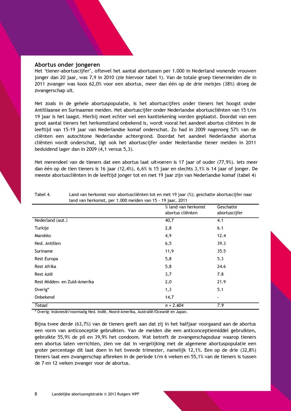 Net zoals in de gehele abortuspopulatie, is het abortuscijfers onder tieners het hoogst onder Antilliaanse en Surinaamse meiden.