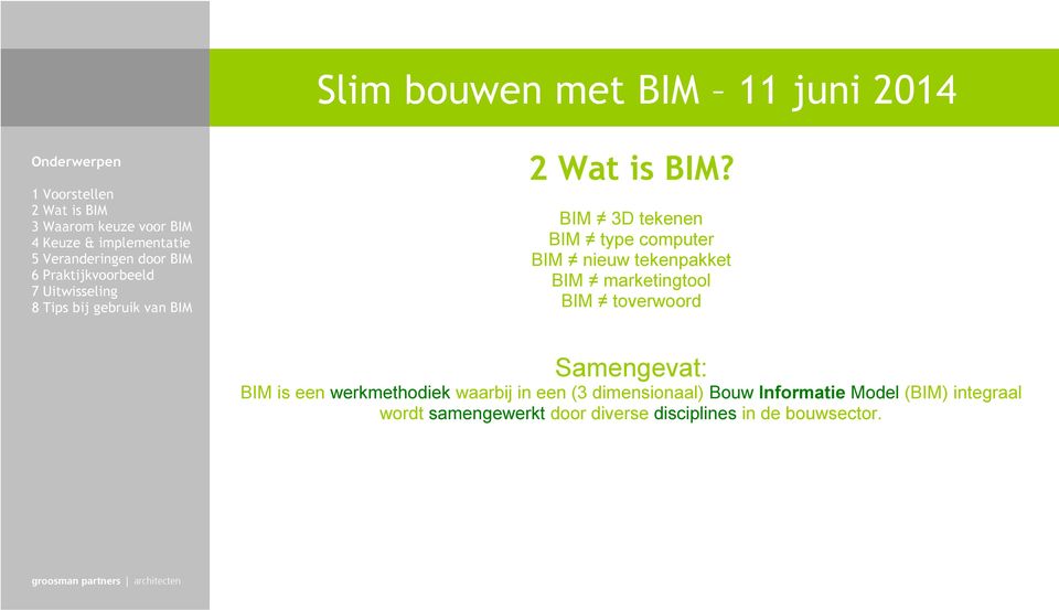 werkmethodiek waarbij in een (3 dimensionaal) Bouw Informatie