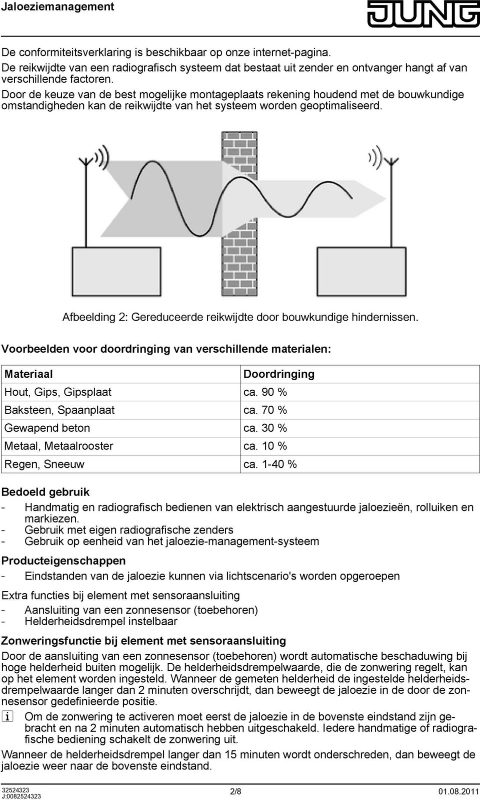 Afbeelding 2: Gereduceerde reikwijdte door bouwkundige hindernissen. Voorbeelden voor doordringing van verschillende materialen: Materiaal Doordringing Hout, Gips, Gipsplaat ca.