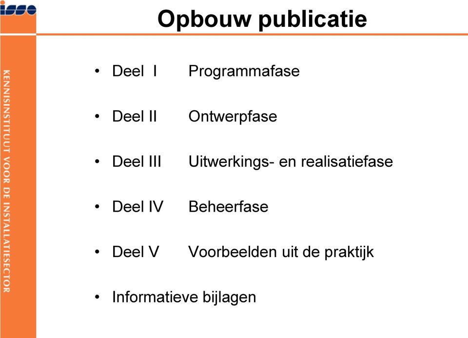 realisatiefase Deel IV Beheerfase Deel V