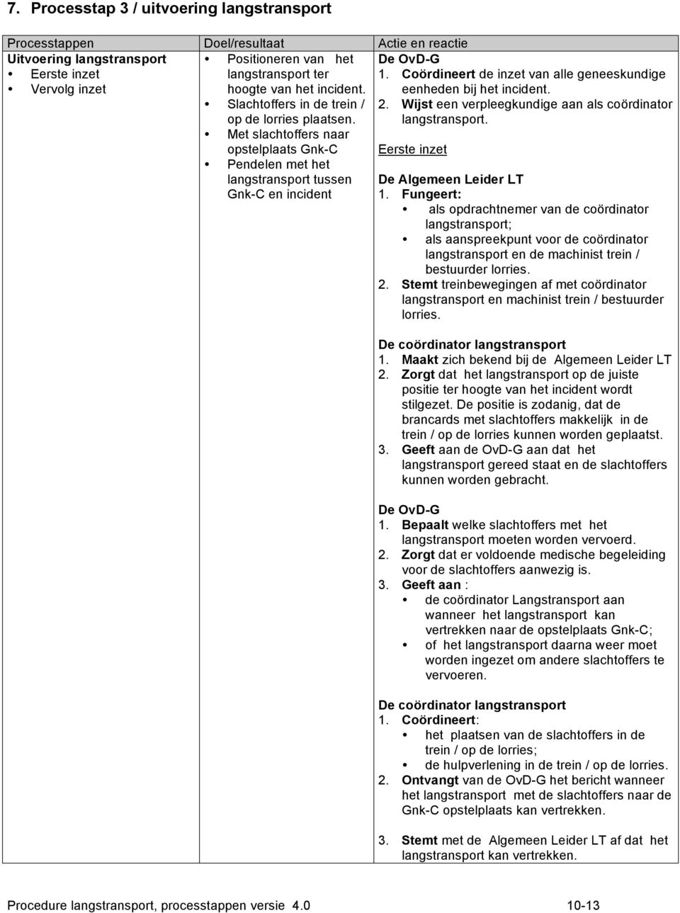 Coördineert de inzet van alle geneeskundige eenheden bij het incident. 2. Wijst een verpleegkundige aan als coördinator langstransport. Eerste inzet De Algemeen Leider LT 1.