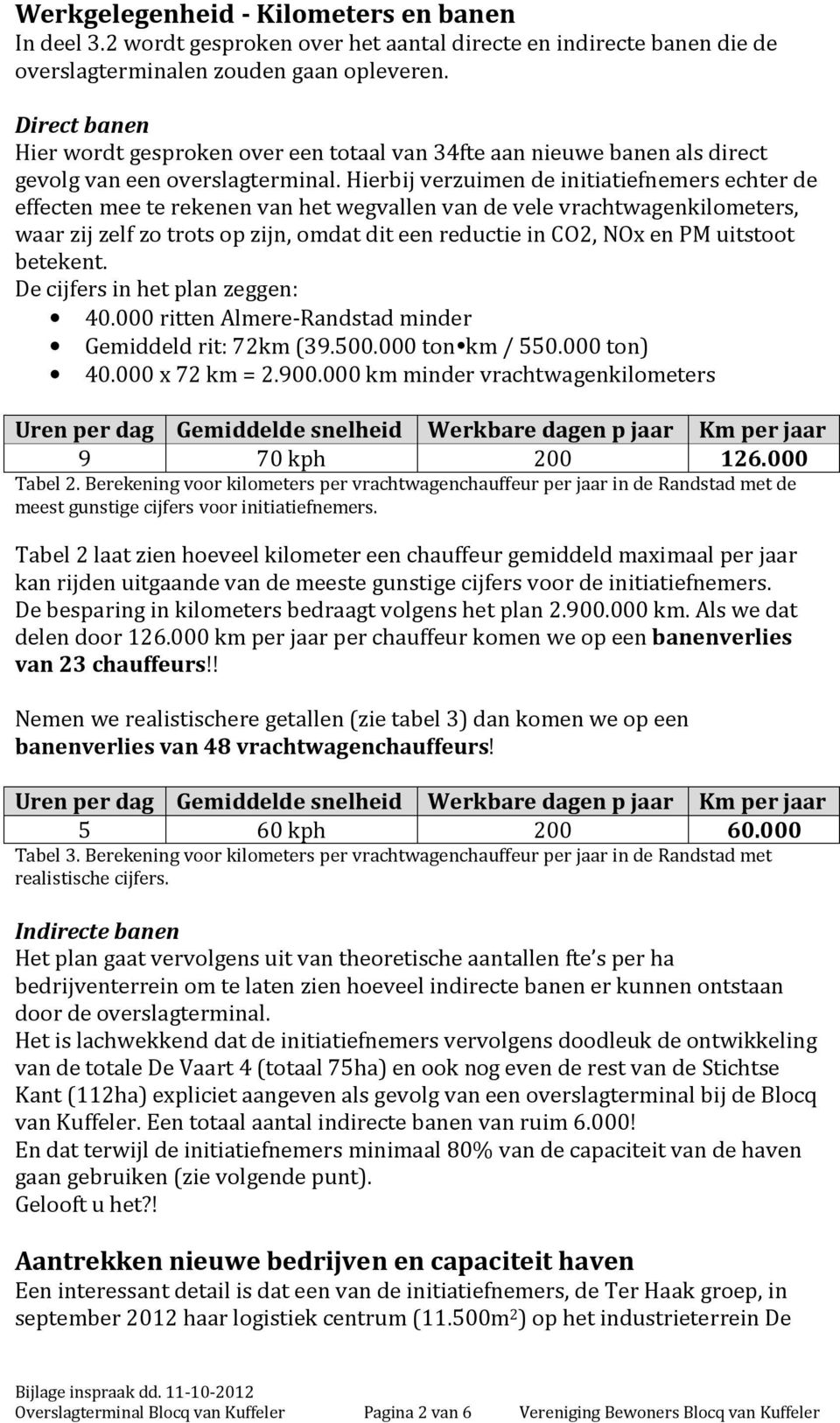 Hierbij verzuimen de initiatiefnemers echter de effecten mee te rekenen van het wegvallen van de vele vrachtwagenkilometers, waar zij zelf zo trots op zijn, omdat dit een reductie in CO2, NOx en PM