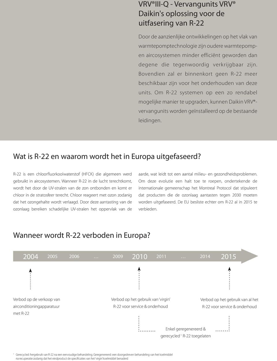 Om R-22 systemen op een zo rendabel mogelijke manier te upgraden, kunnen Daikin VRV vervangunits worden geïnstalleerd op de bestaande leidingen. Wat is R-22 en waarom wordt het in Europa uitgefaseerd?