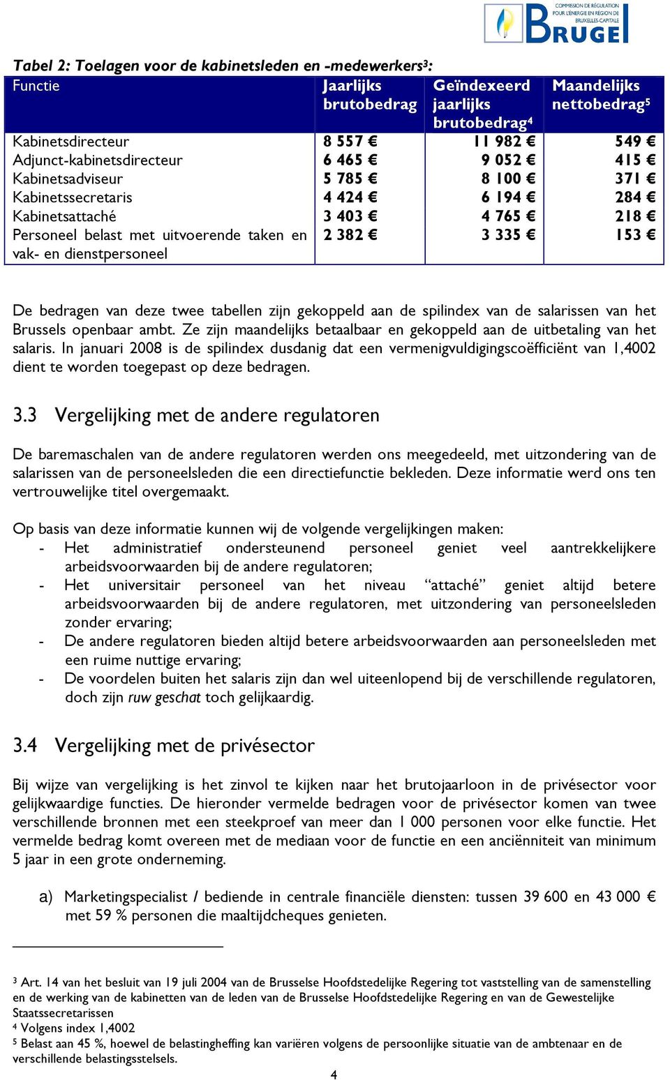 dienstpersoneel 2 382 3 335 153 De bedragen van deze twee tabellen zijn gekoppeld aan de spilindex van de salarissen van het Brussels openbaar ambt.