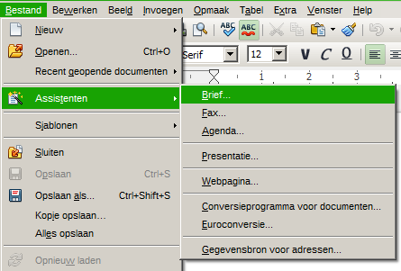 In de voettekst op te nemen tekst (zakelijke fax) Om een sjabloon met behulp van een assistent te maken: 1) Kies Bestand > Assistenten > [gewenste type sjabloon] op de Menubalk.