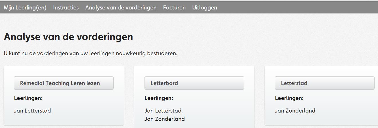 U ziet uw leerlingen en klikt bijvoorbeeld op Remedial Teaching Leren lezen (zie de pijl).