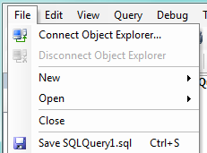 Kies nu voor de optie Save SQLQuery1.sql Je krijgt nu een dialoogvenster te zien waarin je de locatie en de naam van de SQL-query kunt opgeven.