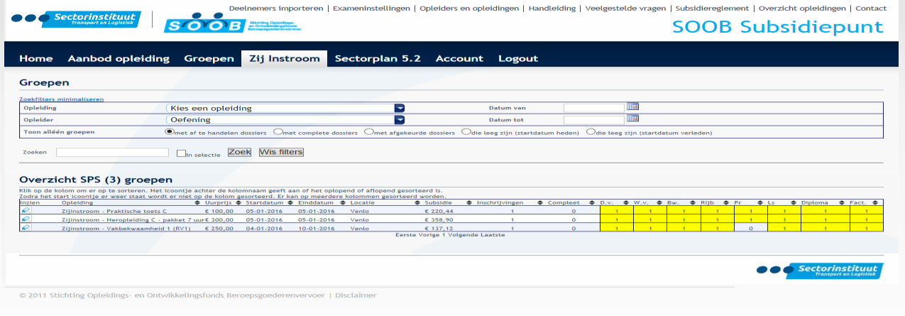 Op deze pagina staan al uw opleidingen, die u geregistreerd heeft via het SOOB Subsidiepunt.