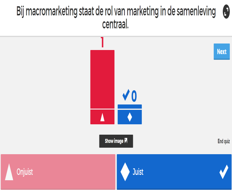 kunt maken waarbij studenten punten krijgen voor snel en goed antwoorden. Na afloop is zichtbaar hoeveel studenten het goede antwoord hebben gegeven.