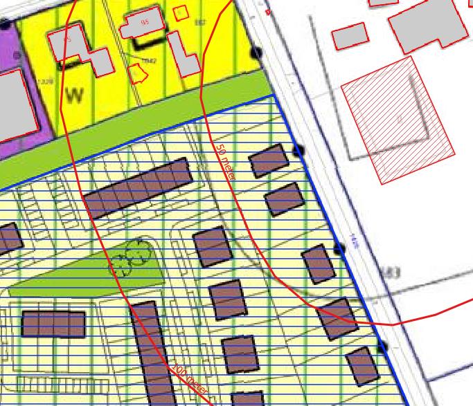 De contour van 50 meter ten opzichte van het mestbassin is weergegeven in afbeelding 3. Afbeelding 3.