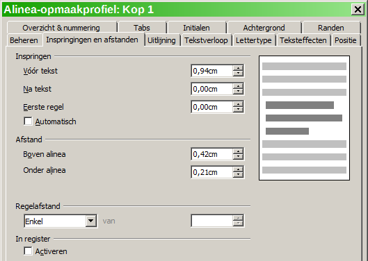 Werken met alineaopmaakprofielen Hoewel dit gedeelte de meeste parameters beschrijft die zijn verspreid over de twaalf tabpagina's, die worden weergegeven in Afbeelding 4, hoeft u ze niet allemaal in