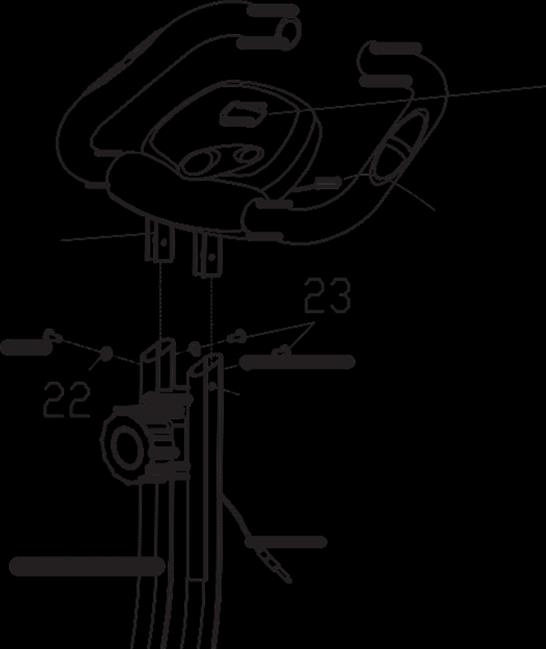 STAP 1 Bevestig de voorste stabilisator (2) en de achter stabilisator (3) aan het hoofd frame (1) met het slot, bouten (12), sluitringen (13) en de dopmoer (14) zoals getoond.