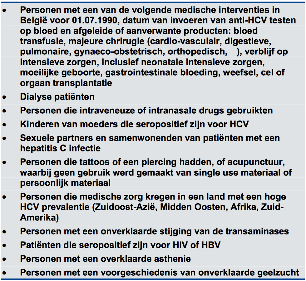 figuur 3: Lijst van de Belgian Association for the Study of the Liver voor de