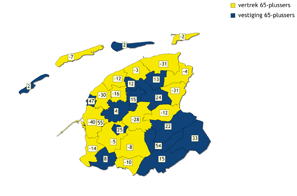Veel grijs op Waddeneilanden en Zuidoost Fryslân % 65-plussers per Friese gemeente in 2011 In de ene gemeente wonen meer senioren dan in de andere gemeente.
