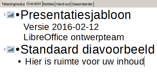 Afbeelding 3: Weergave Overzicht Afbeelding 4: Overzichtsniveau en verplaatsingspijlen in de werkbalk Tekstopmaak Gebruik de weergave Overzicht voor de volgende doeleinden: 1) De tekst van een dia