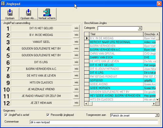 5.3 JinglePads Jinglepads zijn verzamelingen van maximaal 12 jingles die onder één noemer oproepbaar zijn op de Carmen Server.