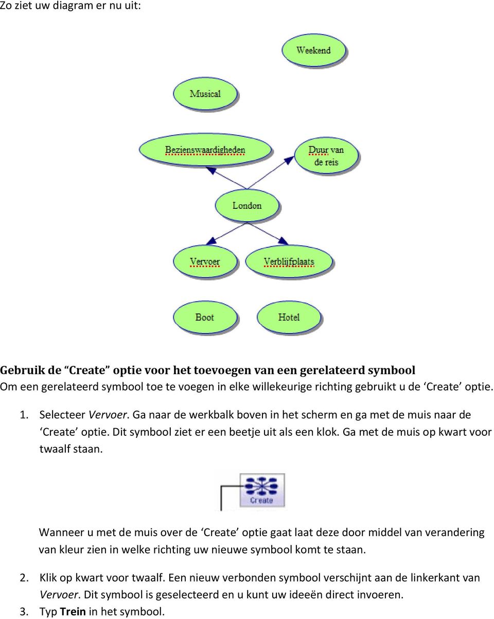 Ga met de muis op kwart voor twaalf staan.