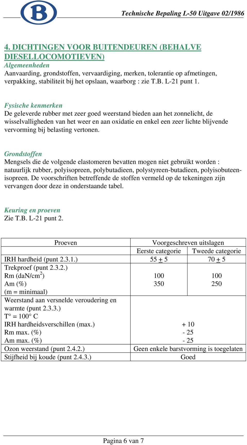 Mengsels die de volgende elastomeren bevatten mogen niet gebruikt worden : natuurlijk rubber, polyisopreen, polybutadieen, polystyreen-butadieen, polyisobuteenisopreen.