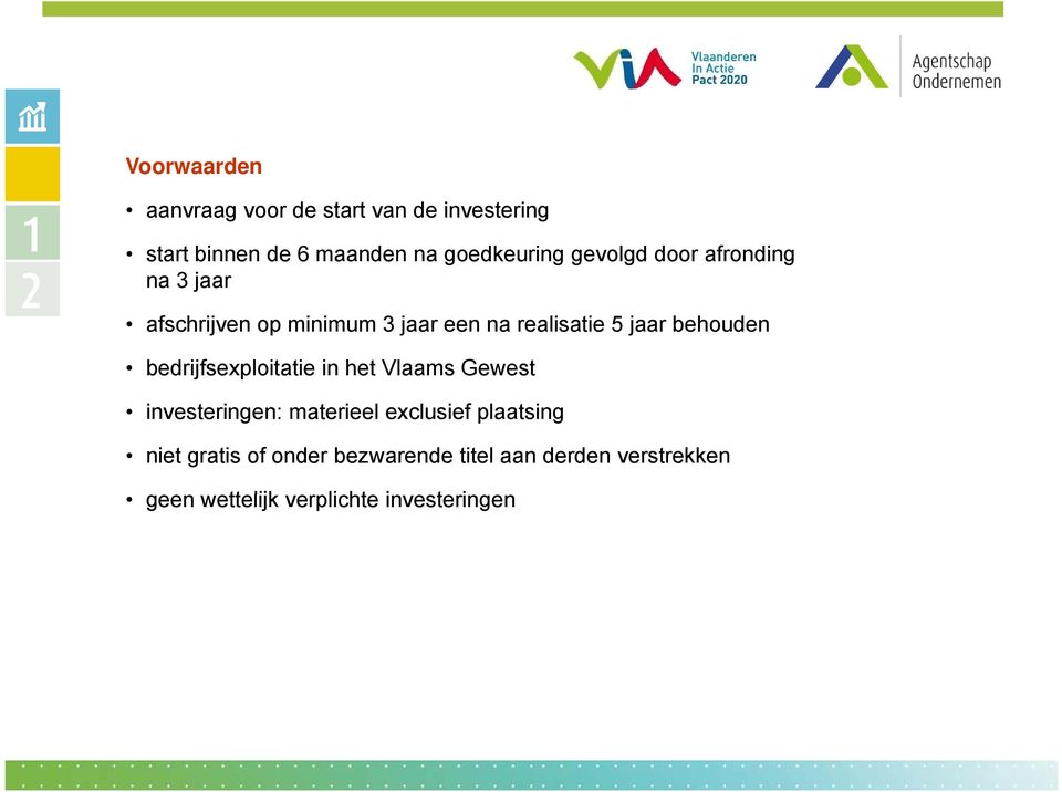 behouden bedrijfsexploitatie in het Vlaams Gewest investeringen: materieel exclusief plaatsing