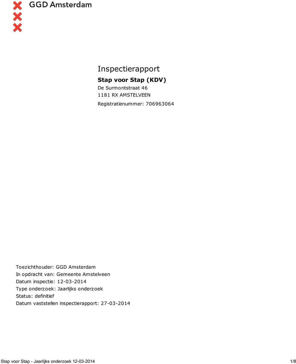 Amstelveen Datum inspectie: 12-03-2014 Type onderzoek: Jaarlijks onderzoek Status: