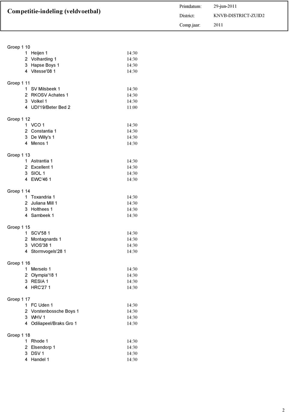 Mill 1 3 Holthees 1 4 Sambeek 1 Groep 1 15 1 SCV'58 1 2 Montagnards 1 3 VIOS'38 1 4 Stormvogels'28 1 Groep 1 16 1 Merselo 1 2 Olympia'18 1 3 RESIA 1