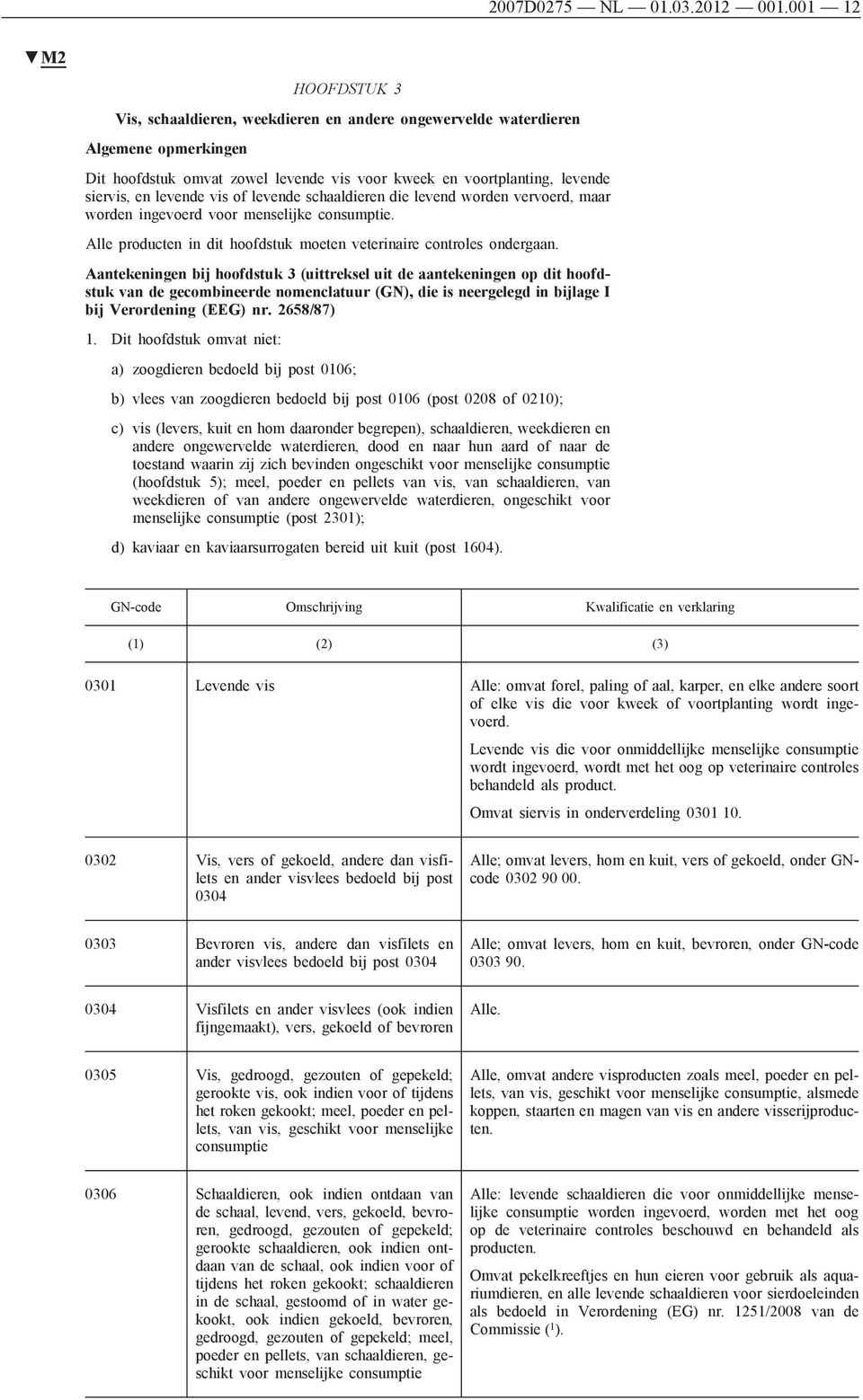 vis of levende schaaldieren die levend worden vervoerd, maar worden ingevoerd voor menselijke consumptie. Alle producten in dit hoofdstuk moeten veterinaire controles ondergaan.