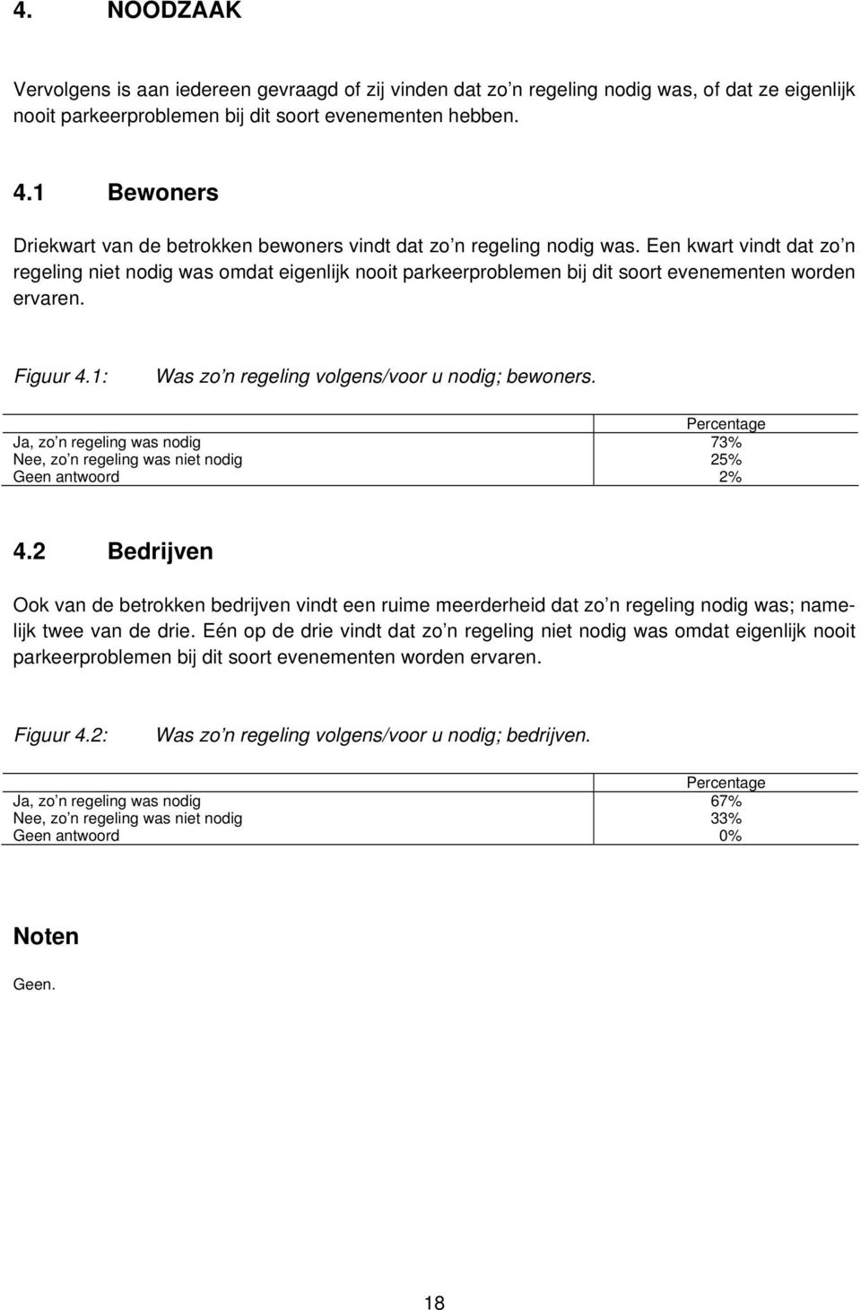 Een kwart vindt dat zo n regeling niet nodig was omdat eigenlijk nooit parkeerproblemen bij dit soort evenementen worden ervaren. Figuur 4.1: Was zo n regeling volgens/voor u nodig; bewoners.