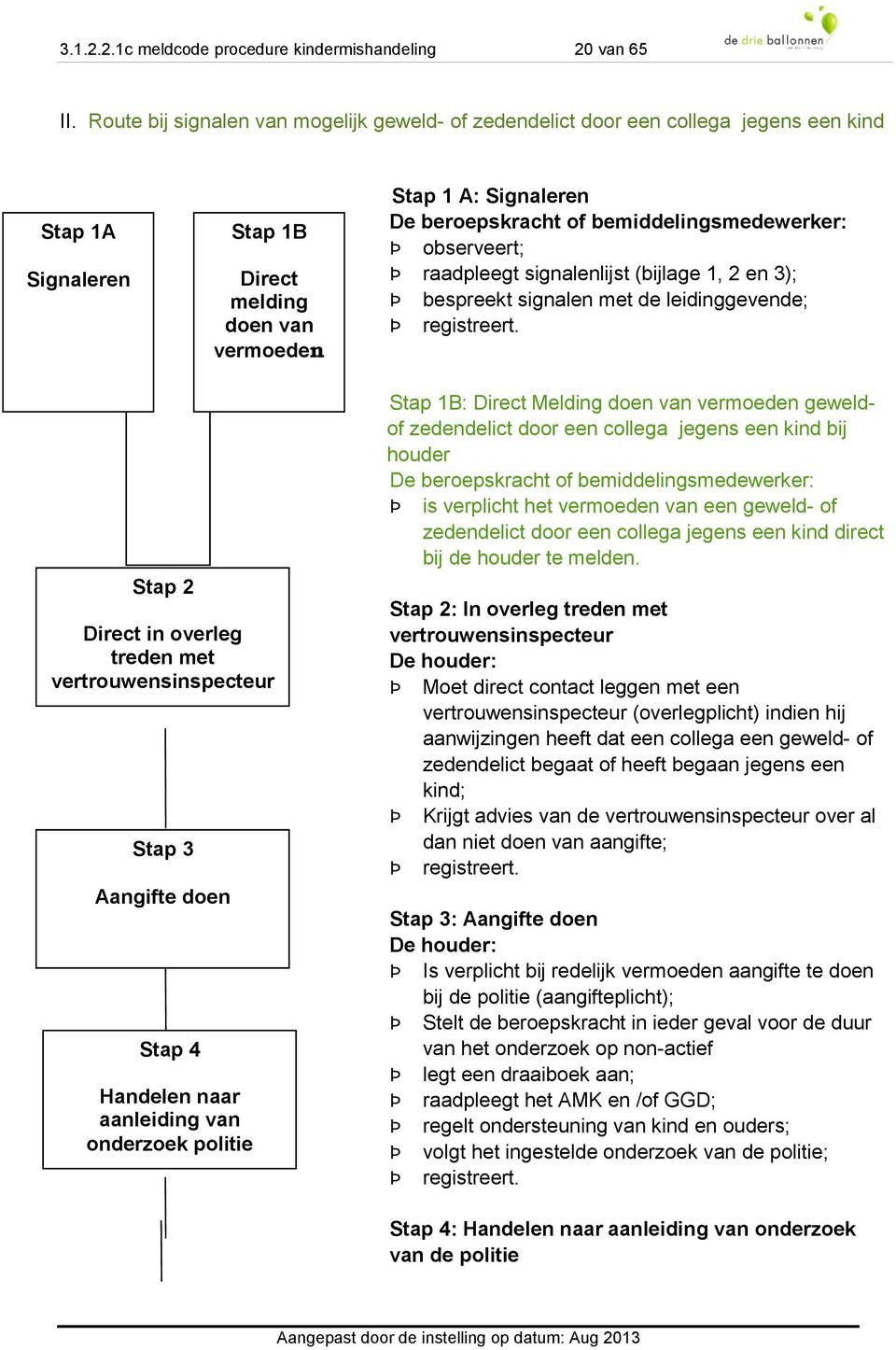 bemiddelingsmedewerker: observeert; raadpleegt signalenlijst (bijlage 1, 2 en 3); bespreekt signalen met de leidinggevende; registreert.