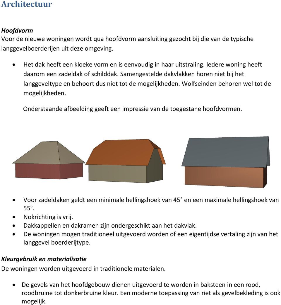 Samengestelde dakvlakken horen niet bij het langgeveltype en behoort dus niet tot de mogelijkheden. Wolfseinden behoren wel tot de mogelijkheden.