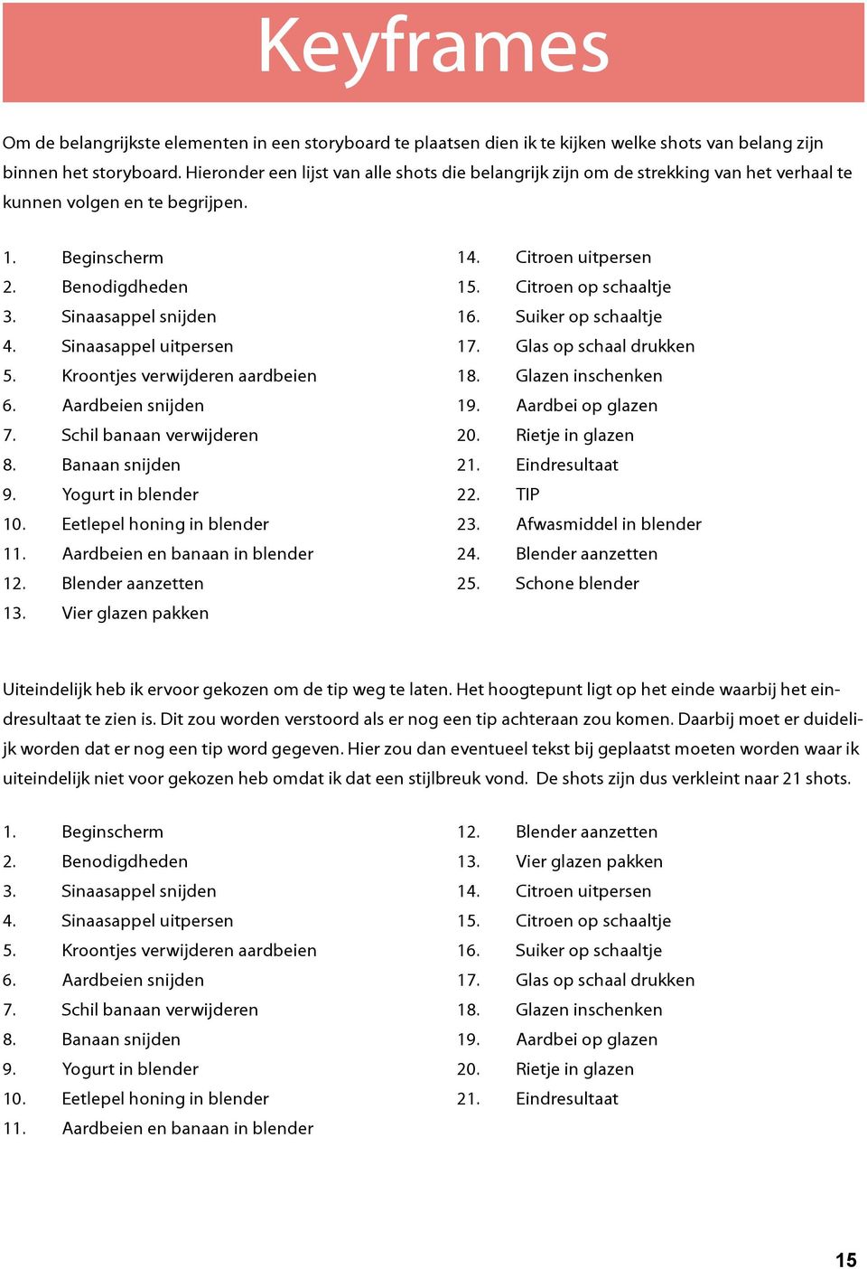 Sinaasappel uitpersen 5. Kroontjes verwijderen aardbeien 6. Aardbeien snijden 7. Schil banaan verwijderen 8. Banaan snijden 9. Yogurt in blender 10. Eetlepel honing in blender 11.