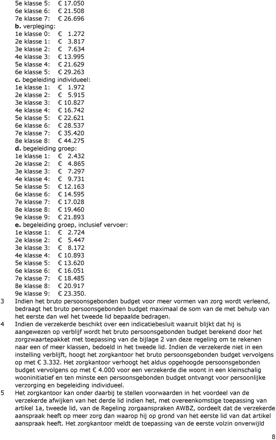 begeleiding groep: 1e klasse 1: 2.432 2e klasse 2: 4.865 3e klasse 3: 7.297 4e klasse 4: 9.731 5e klasse 5: 12.163 6e klasse 6: 14.595 7e klasse 7: 17.028 8e klasse 8: 19.460 9e klasse 9: 21.893 e.