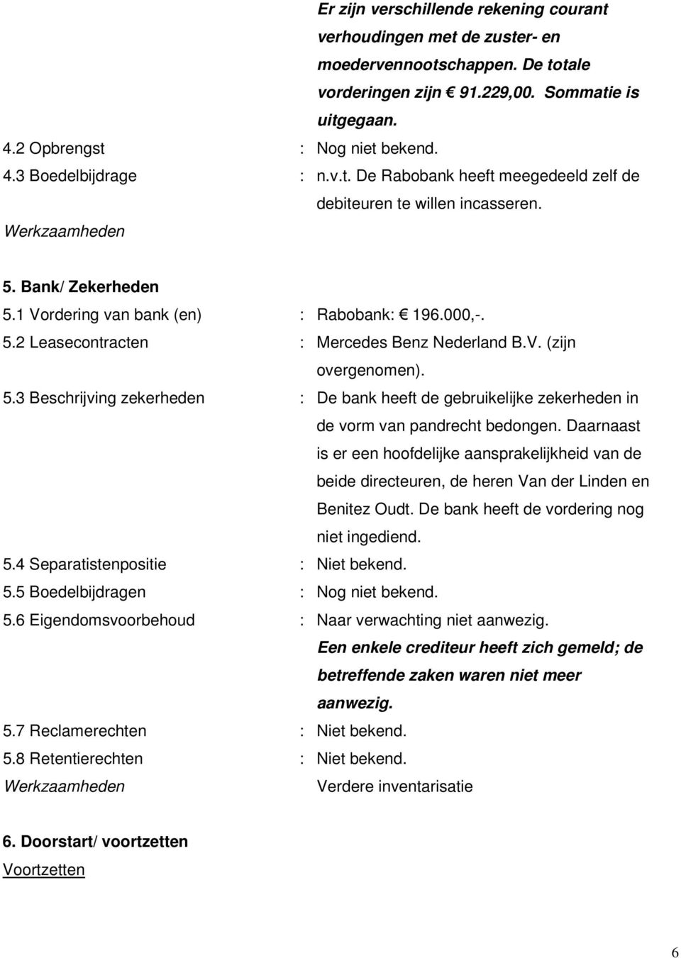 5.3 Beschrijving zekerheden : De bank heeft de gebruikelijke zekerheden in de vorm van pandrecht bedongen.