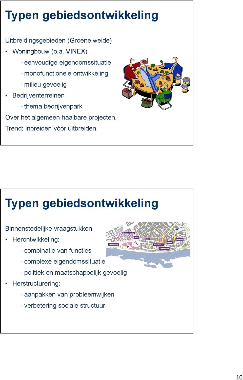 het algemeen haalbare projecten. Trend: inbreiden vóór uitbreiden.