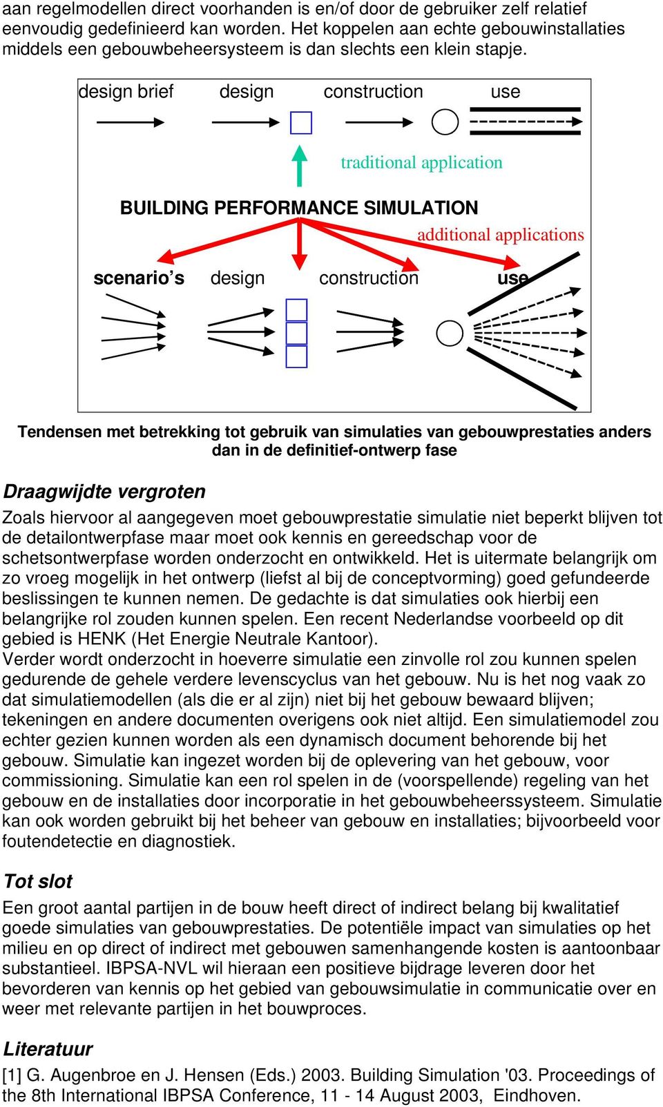 design brief design construction use traditional application BUILDING PERFORMANCE SIMULATION additional applications scenario s design construction use Tendensen met betrekking tot gebruik van