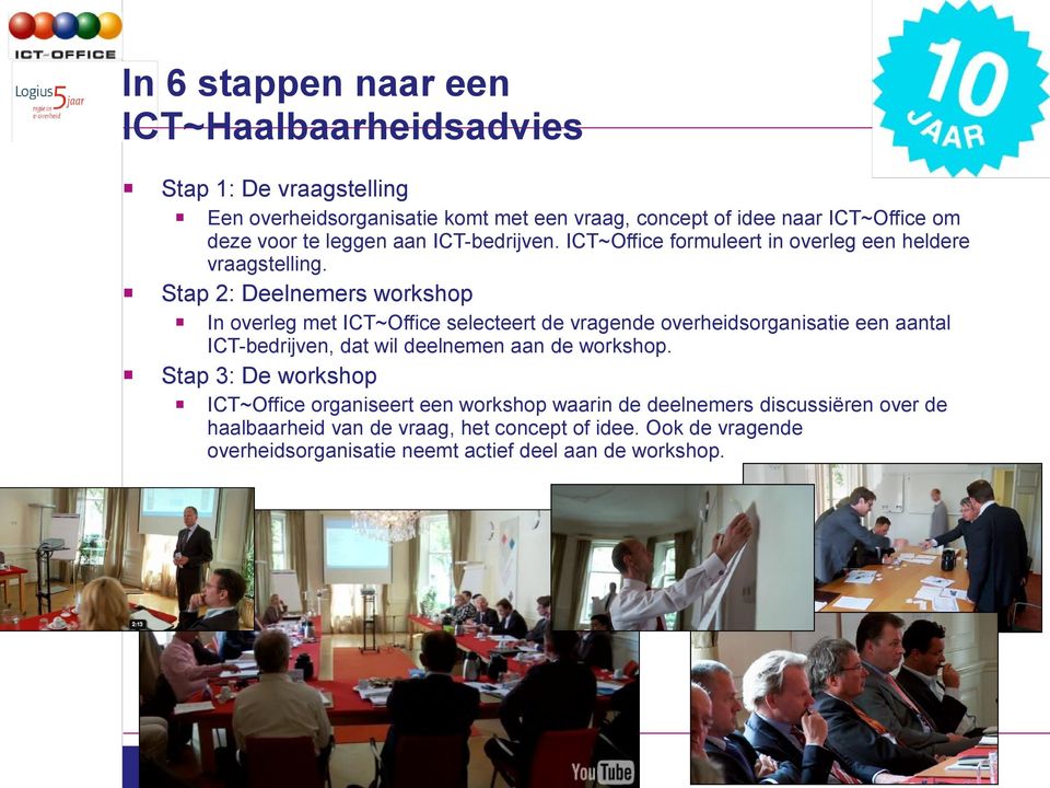 Stap 2: Deelnemers workshop In overleg met ICT~Office selecteert de vragende overheidsorganisatie een aantal ICT-bedrijven, dat wil deelnemen aan de