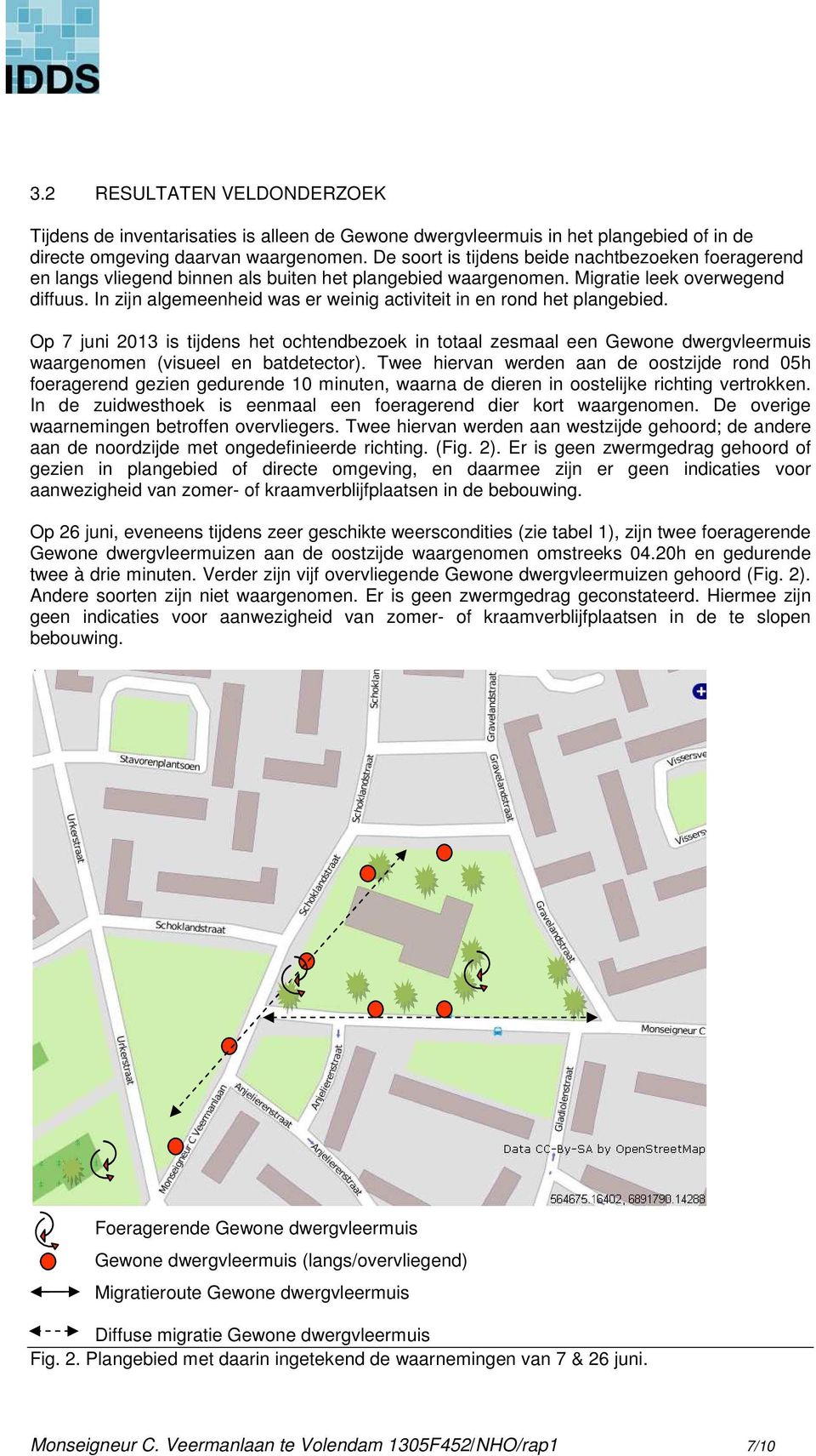 In zijn algemeenheid was er weinig activiteit in en rond het plangebied. Op 7 juni 2013 is tijdens het ochtendbezoek in totaal zesmaal een Gewone dwergvleermuis waargenomen (visueel en batdetector).