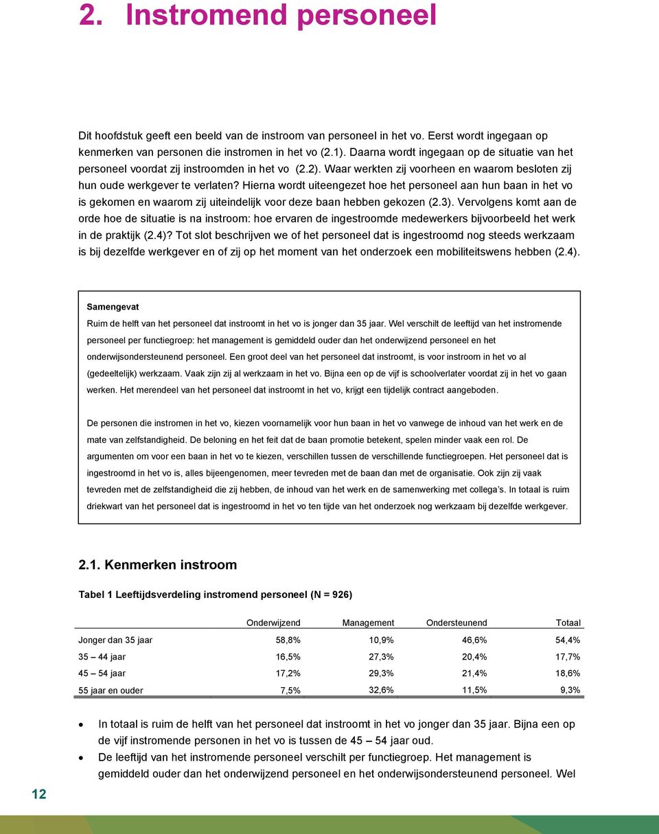 Hierna wordt uiteengezet hoe het personeel aan hun baan in het vo is gekomen en waarom zij uiteindelijk voor deze baan hebben gekozen (2.3).