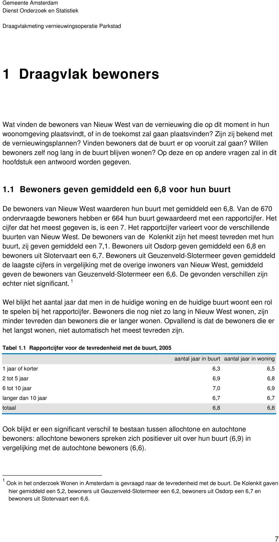 Op deze en op andere vragen zal in dit hoofdstuk een antwoord worden gegeven. 1.1 Bewoners geven gemiddeld een 6,8 voor hun buurt De bewoners van Nieuw West waarderen hun buurt met gemiddeld een 6,8.