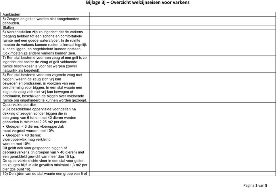 In de ruimte moeten de varkens kunnen rusten, allemaal tegelijk kunnen liggen, en ongehinderd kunnen opstaan. Ook moeten ze andere varkens kunnen zien.