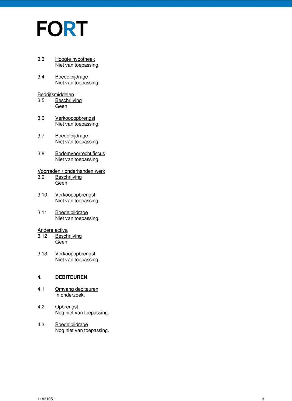 10 Verkoopopbrengst 3.11 Boedelbijdrage Andere activa 3.12 Beschrijving 3.13 Verkoopopbrengst 4.