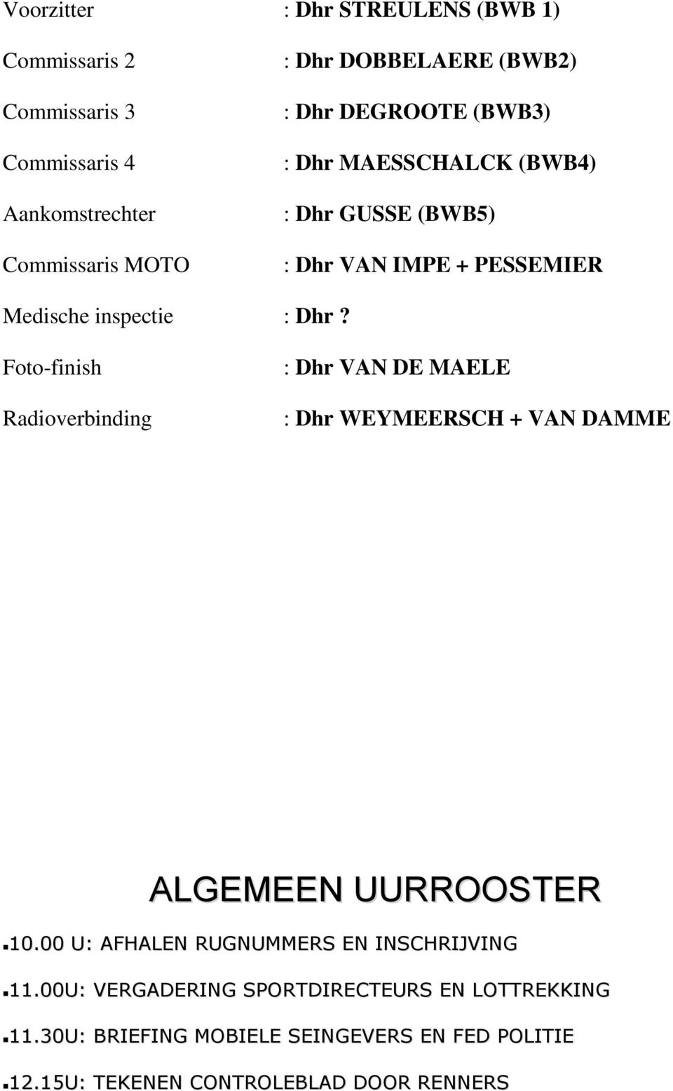 Foto-finish Radioverbinding : Dhr VAN DE MAELE : Dhr WEYMEERSCH + VAN DAMME ALGEMEEN UURROOSTER 10.