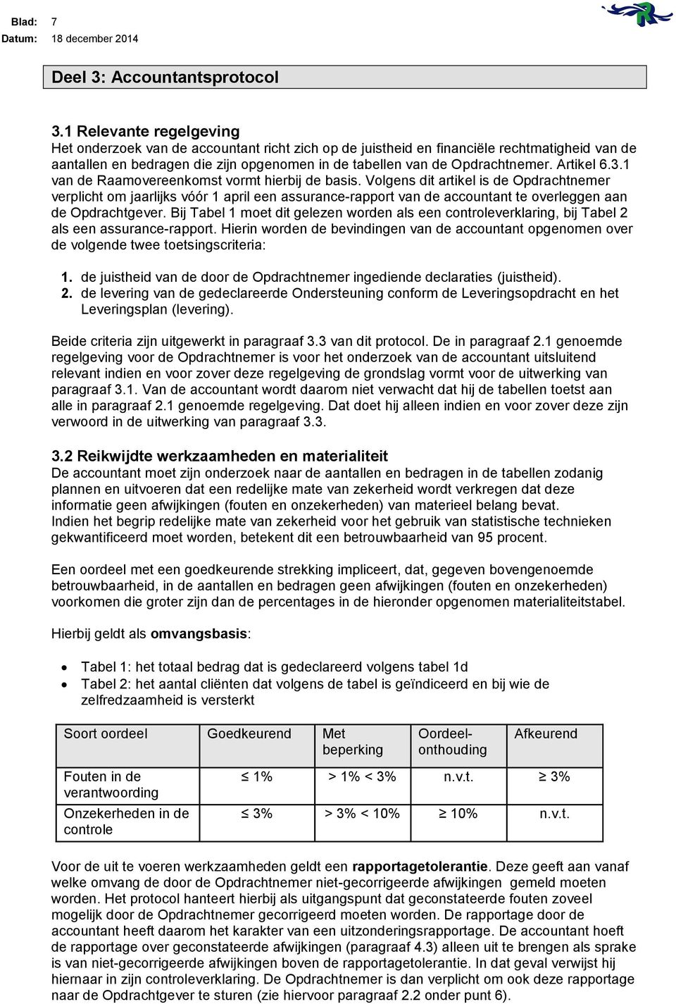 Artikel 6.3.1 van de Raamovereenkomst vormt hierbij de basis.