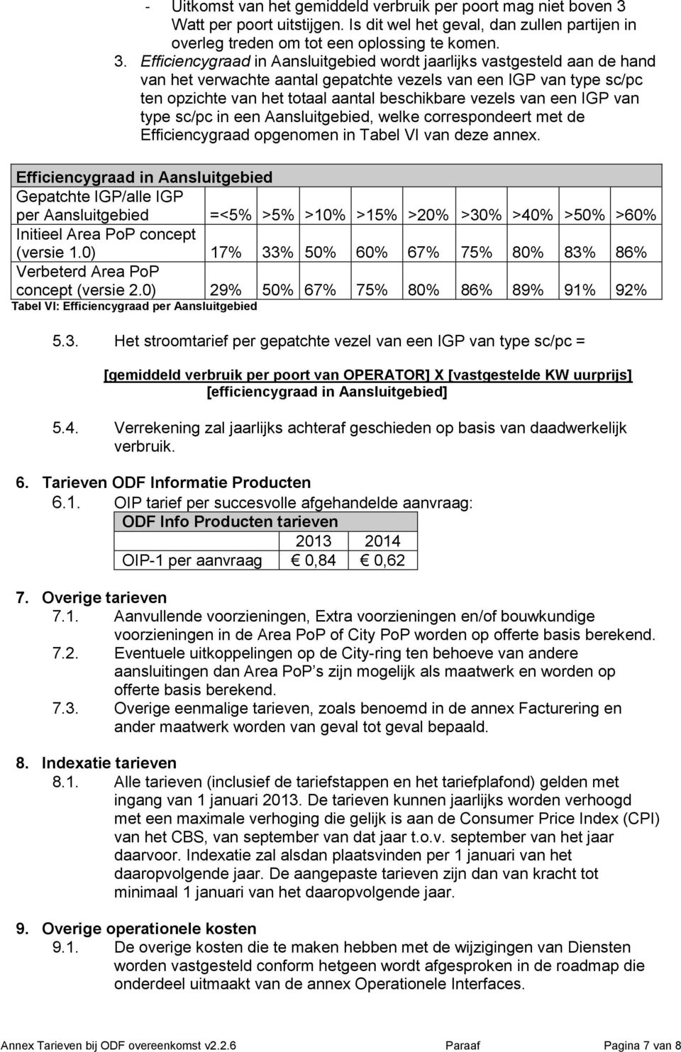 Efficiencygraad in Aansluitgebied wordt jaarlijks vastgesteld aan de hand van het verwachte aantal gepatchte vezels van een IGP van type sc/pc ten opzichte van het totaal aantal beschikbare vezels