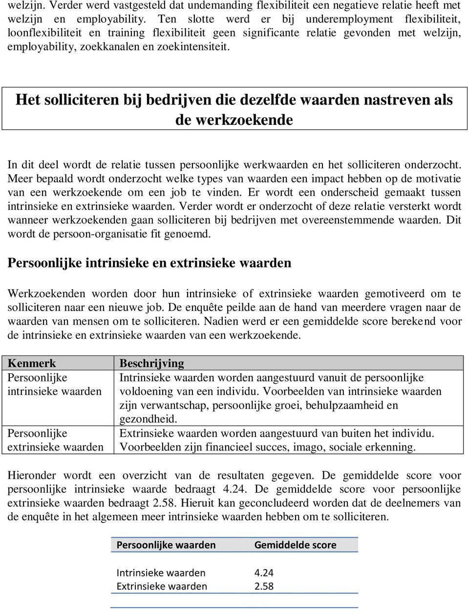 Het solliciteren bij bedrijven die dezelfde waarden nastreven als de werkzoekende In dit deel wordt de relatie tussen persoonlijke werkwaarden en het solliciteren onderzocht.