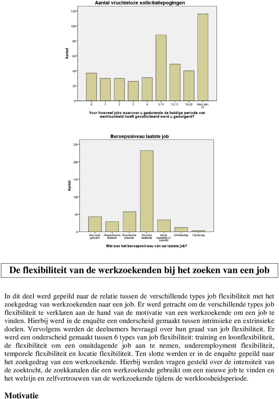 Hierbij werd in de enquête een onderscheid gemaakt tussen intrinsieke en extrinsieke doelen. Vervolgens werden de deelnemers bevraagd over hun graad van job flexibiliteit.